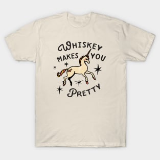 Whiskey Makes You Pretty: Funny Unicorn Alcohol Art T-Shirt